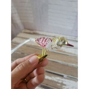 Red Gold bird clip-on glass frosted glitter Xmas tree